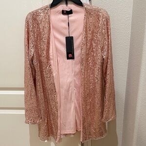KANCY KOLE NWT Women's Sequin Open Front Lined Long Sleeve Cardigan LARGE